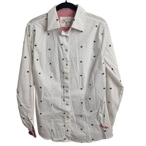 Dubarry Of Ireland Button Down Red White Blue Contrast Sleeve Top EU 38 UK 12